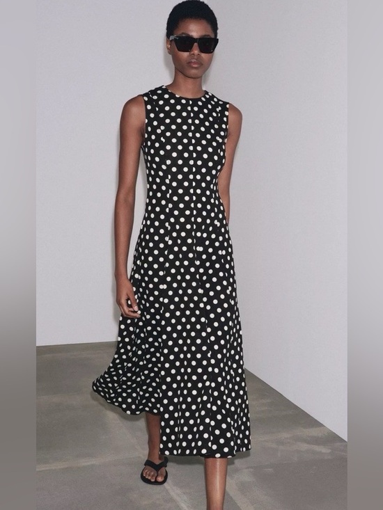 Zara Dresses & Skirts - NWT. Zara ZW Collection Black/White Polka Dot Sleeveless Midi Dress. Size M.